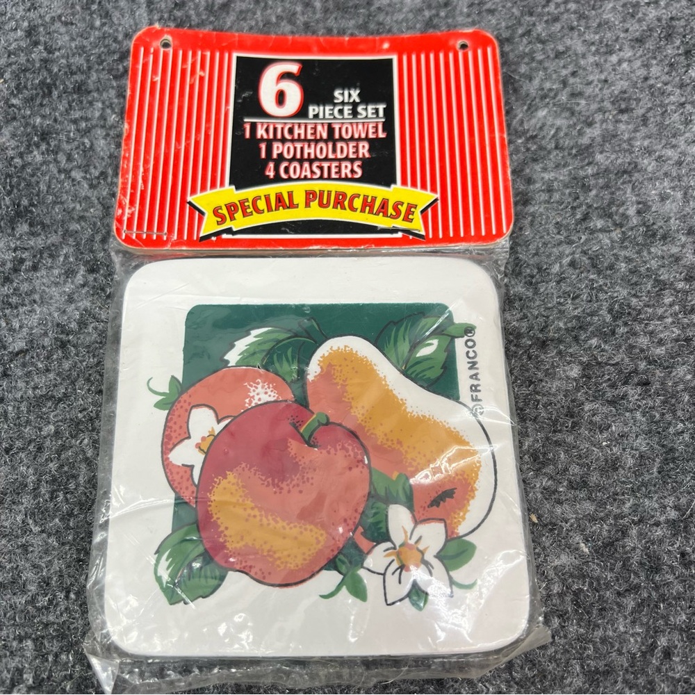 New Vintage Franco Fruit Vinyl Coasters Pack Of 4  3.75” Square